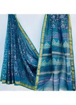 Maheshwari Silk Sky Blue Traditional Wear Block Printed Saree